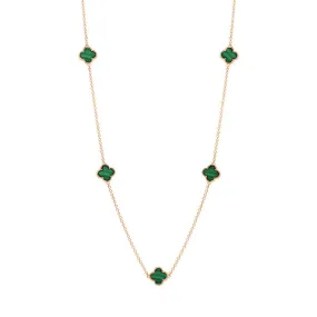 18ct Rose Gold Malachite Bloom Four Leaf Clover Ball Edge Necklace