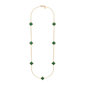 18ct Rose Gold Malachite Bloom Four Leaf Clover Long Necklace