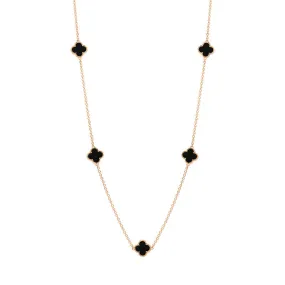 18ct Rose Gold Whitby Jet Bloom Four Leaf Clover Ball Edge Necklace