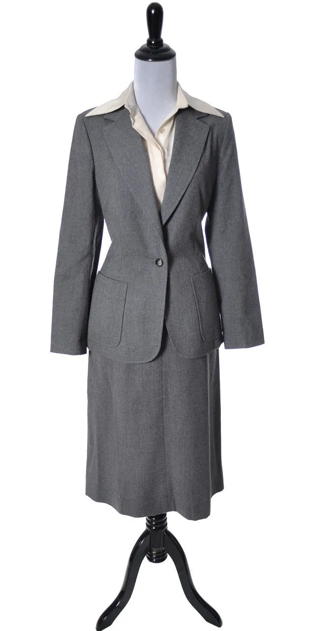 1970's Loewe Spain Vintage Skirt Suit Gray Wool