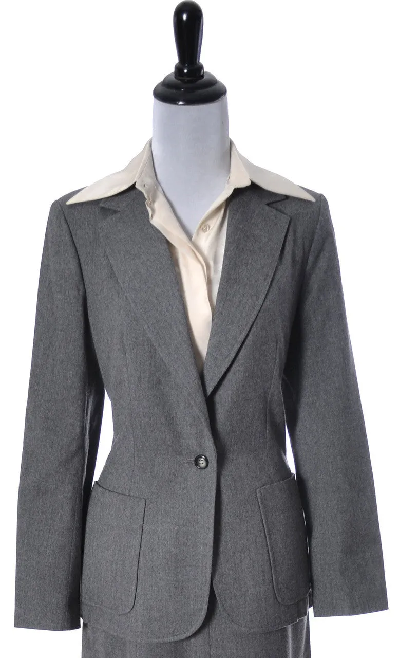 1970's Loewe Spain Vintage Skirt Suit Gray Wool