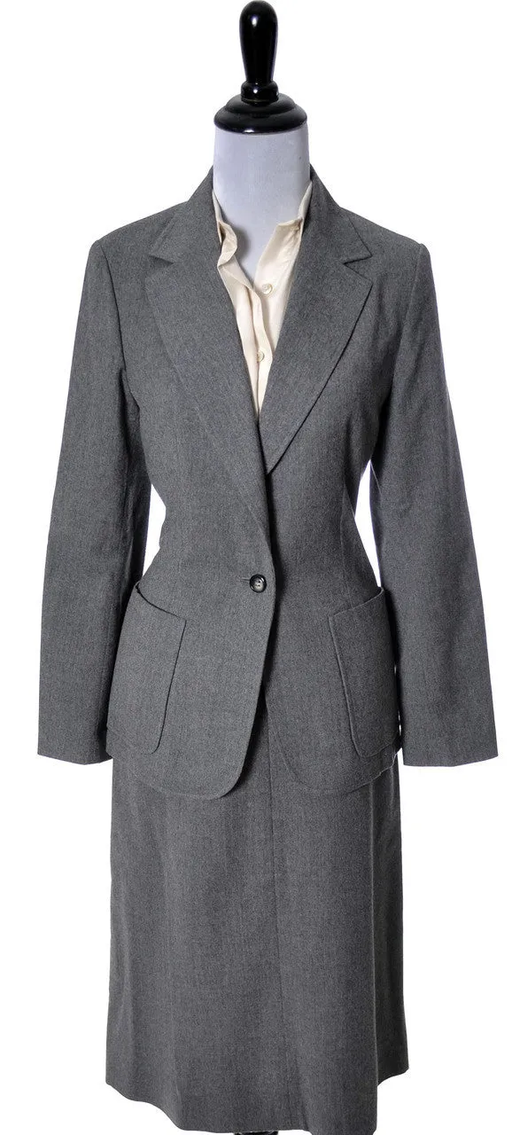 1970's Loewe Spain Vintage Skirt Suit Gray Wool