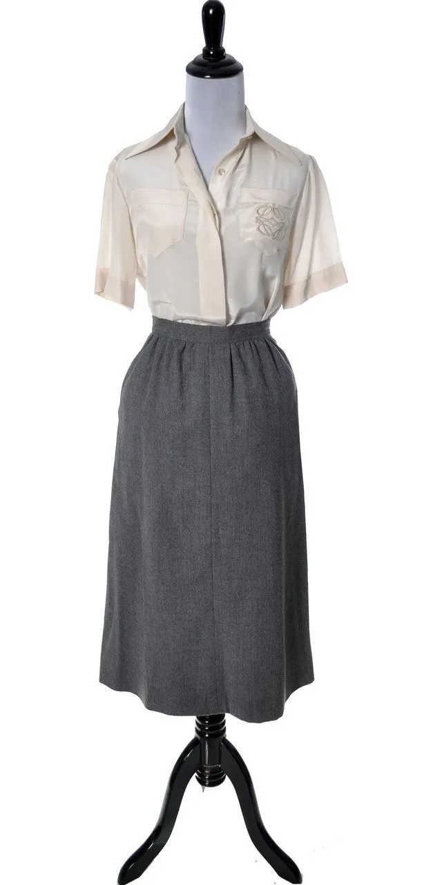 1970's Loewe Spain Vintage Skirt Suit Gray Wool