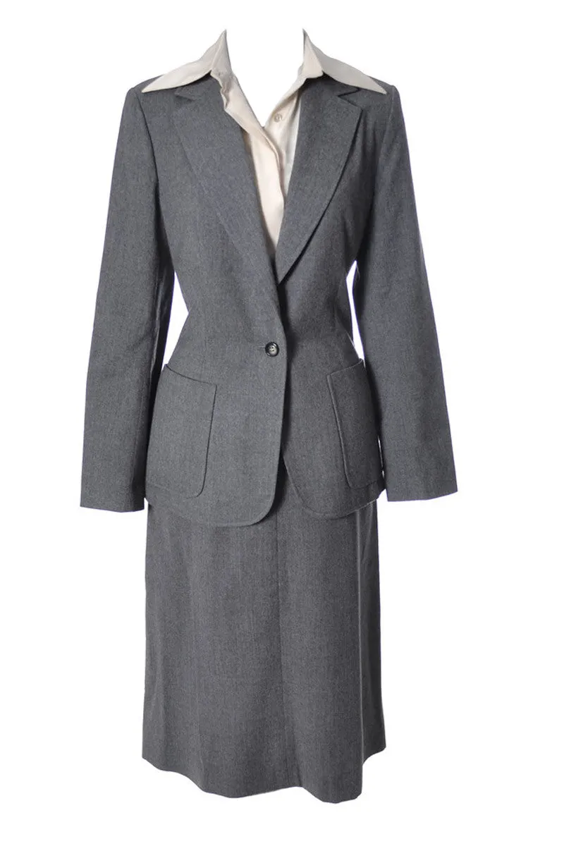 1970's Loewe Spain Vintage Skirt Suit Gray Wool