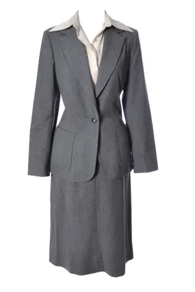 1970's Loewe Spain Vintage Skirt Suit Gray Wool