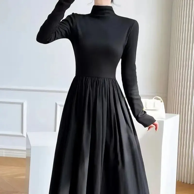 2024 New Slim Long Sleeve Elegant Dress Autumn Winter Thin Casual Temperament Pullovers Women's Clothing Office Lady Simplicity