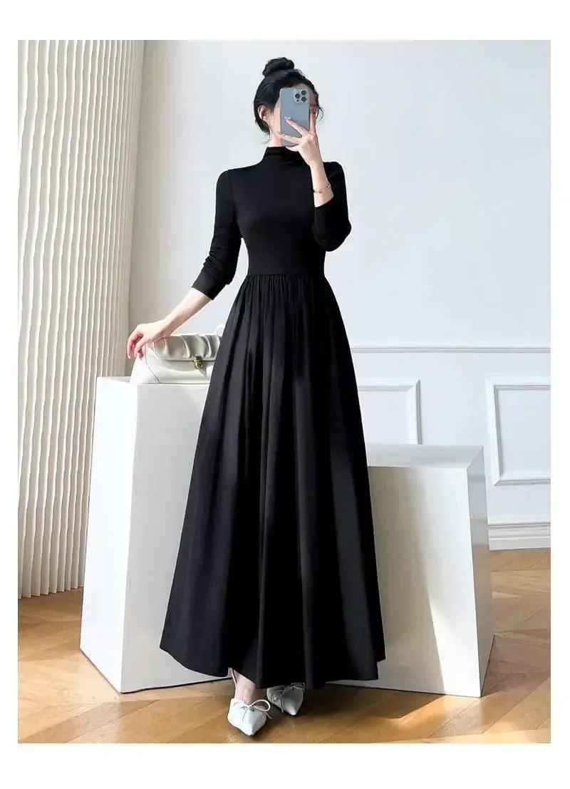 2024 New Slim Long Sleeve Elegant Dress Autumn Winter Thin Casual Temperament Pullovers Women's Clothing Office Lady Simplicity
