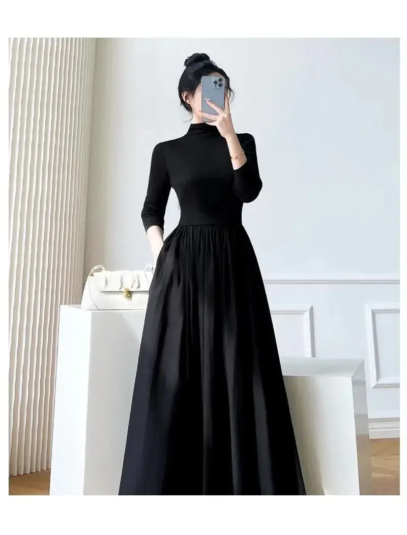 2024 New Slim Long Sleeve Elegant Dress Autumn Winter Thin Casual Temperament Pullovers Women's Clothing Office Lady Simplicity