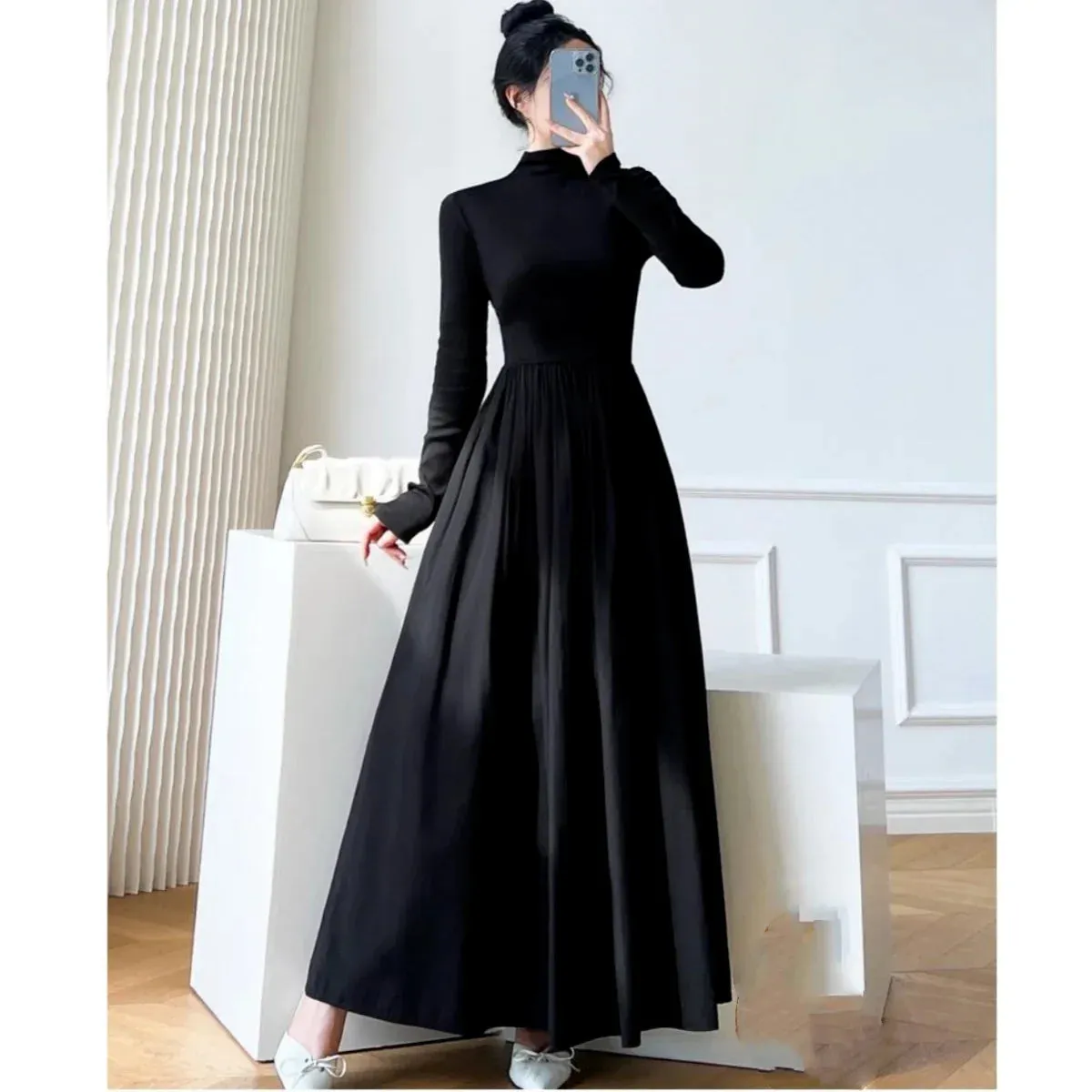 2024 New Slim Long Sleeve Elegant Dress Autumn Winter Thin Casual Temperament Pullovers Women's Clothing Office Lady Simplicity