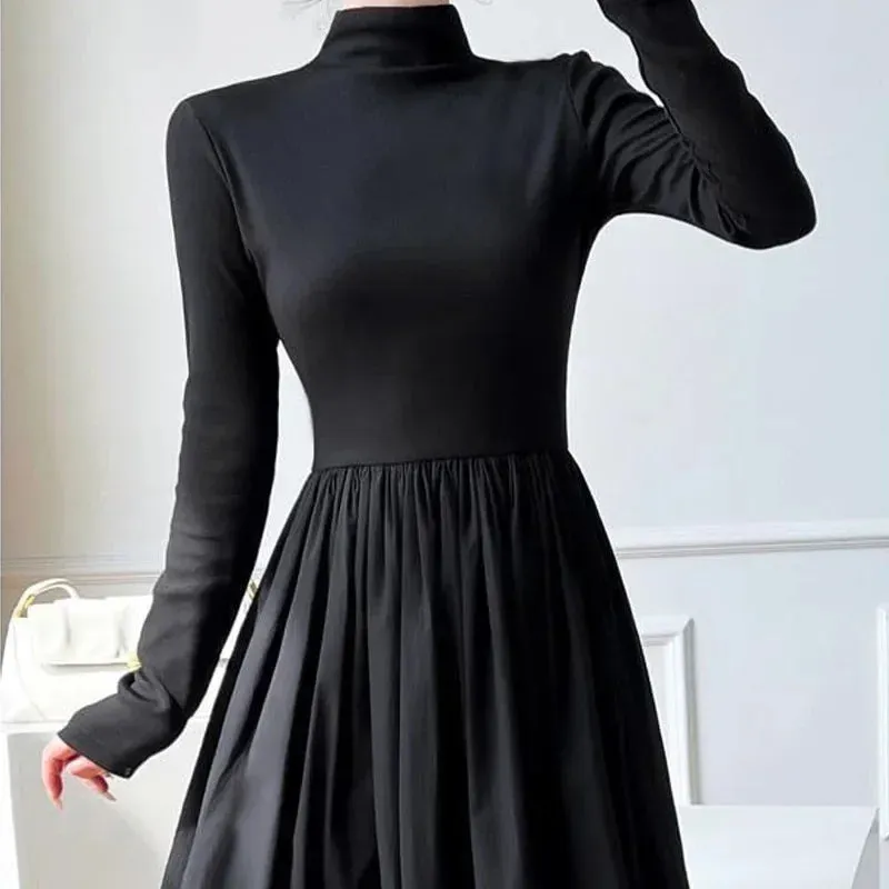 2024 New Slim Long Sleeve Elegant Dress Autumn Winter Thin Casual Temperament Pullovers Women's Clothing Office Lady Simplicity