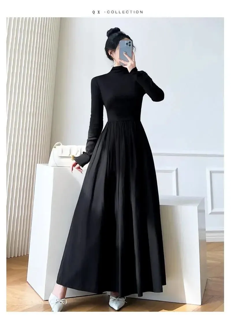 2024 New Slim Long Sleeve Elegant Dress Autumn Winter Thin Casual Temperament Pullovers Women's Clothing Office Lady Simplicity