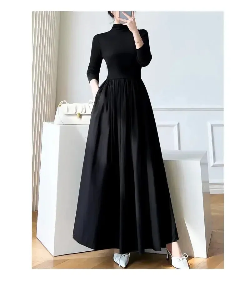 2024 New Slim Long Sleeve Elegant Dress Autumn Winter Thin Casual Temperament Pullovers Women's Clothing Office Lady Simplicity