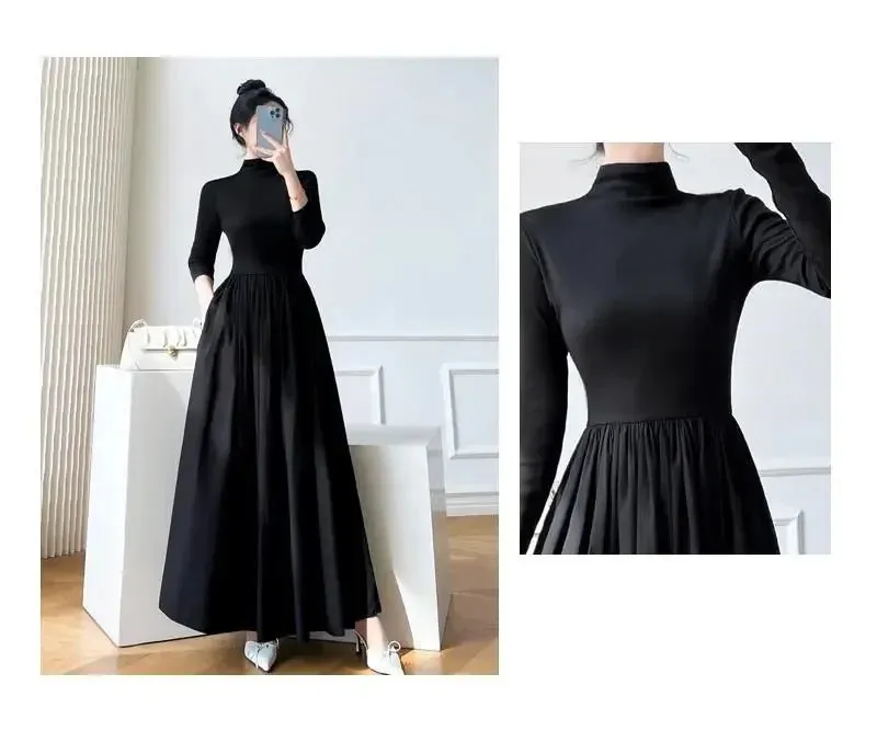 2024 New Slim Long Sleeve Elegant Dress Autumn Winter Thin Casual Temperament Pullovers Women's Clothing Office Lady Simplicity