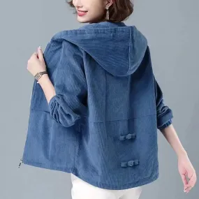 2024 Women Clothing Corduroy Short Jackets Winter Thick Fleece Warm Hooded Coats Zipper Fashion Solid Simple All-match Outwear