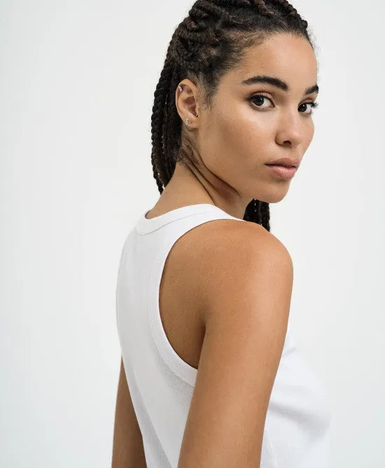 Access Fashion White Ribbed Sleeveless Top With Rhinestones