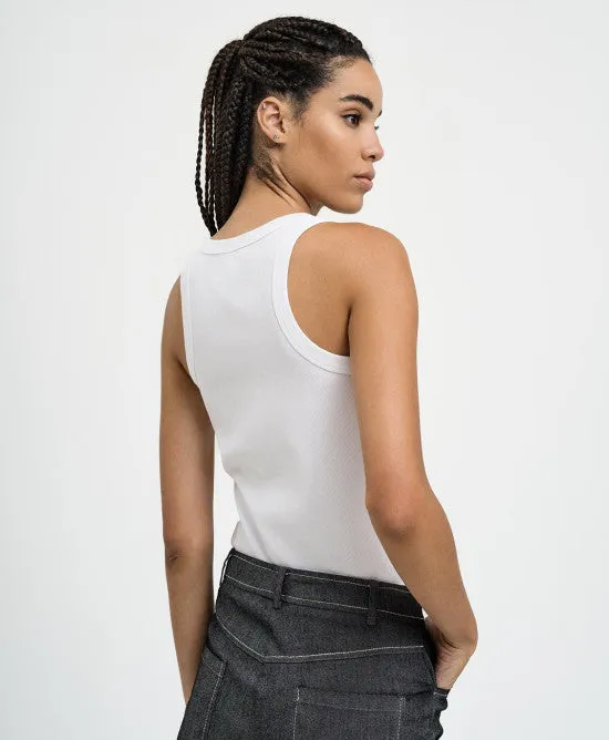 Access Fashion White Ribbed Sleeveless Top With Rhinestones