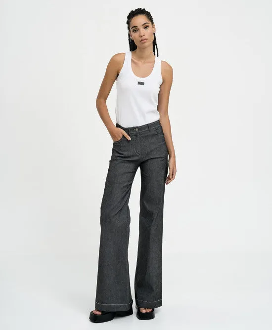 Access Fashion White Ribbed Sleeveless Top With Rhinestones