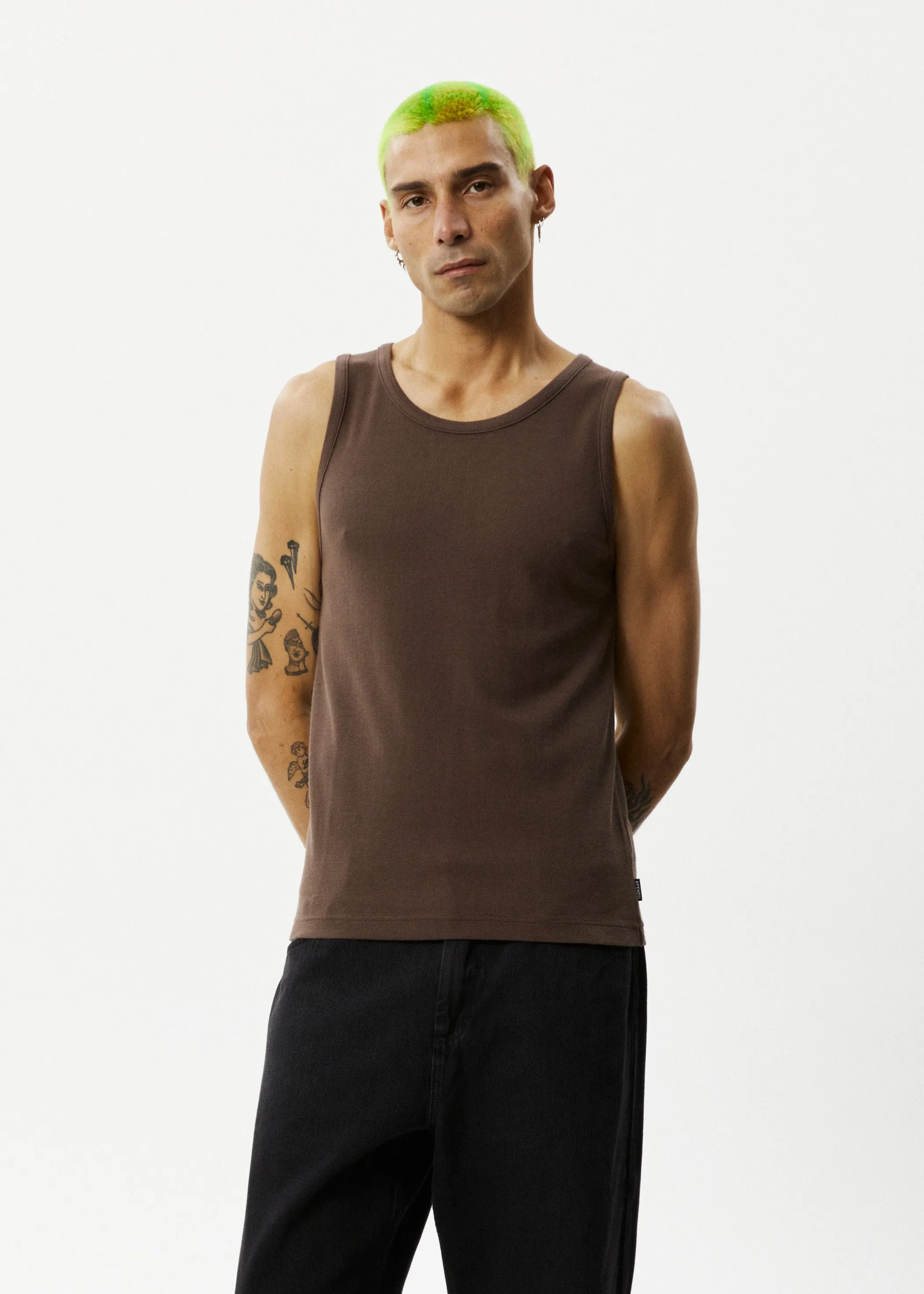 AFENDS Mens Paramount - Ribbed Singlet - Coffee