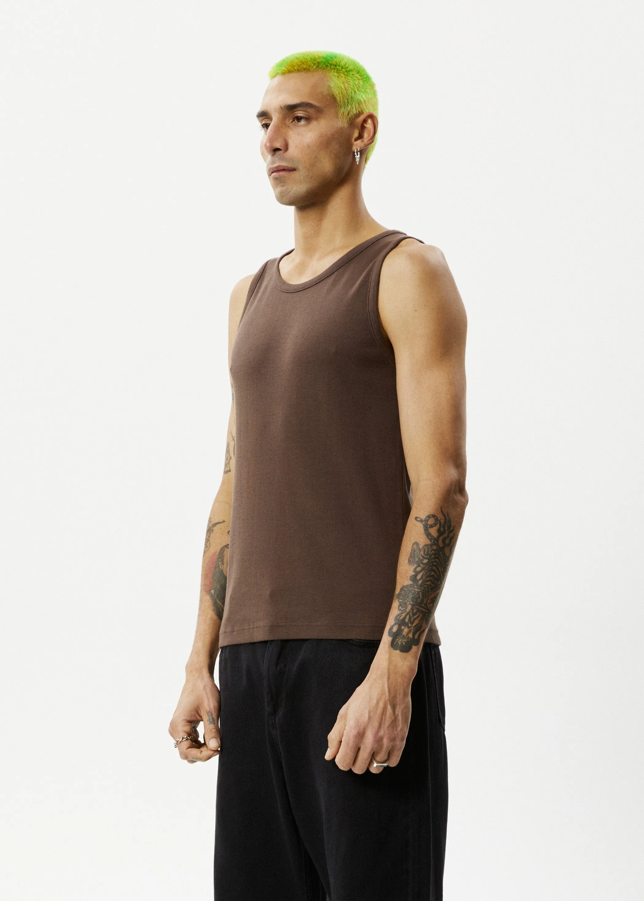 AFENDS Mens Paramount - Ribbed Singlet - Coffee