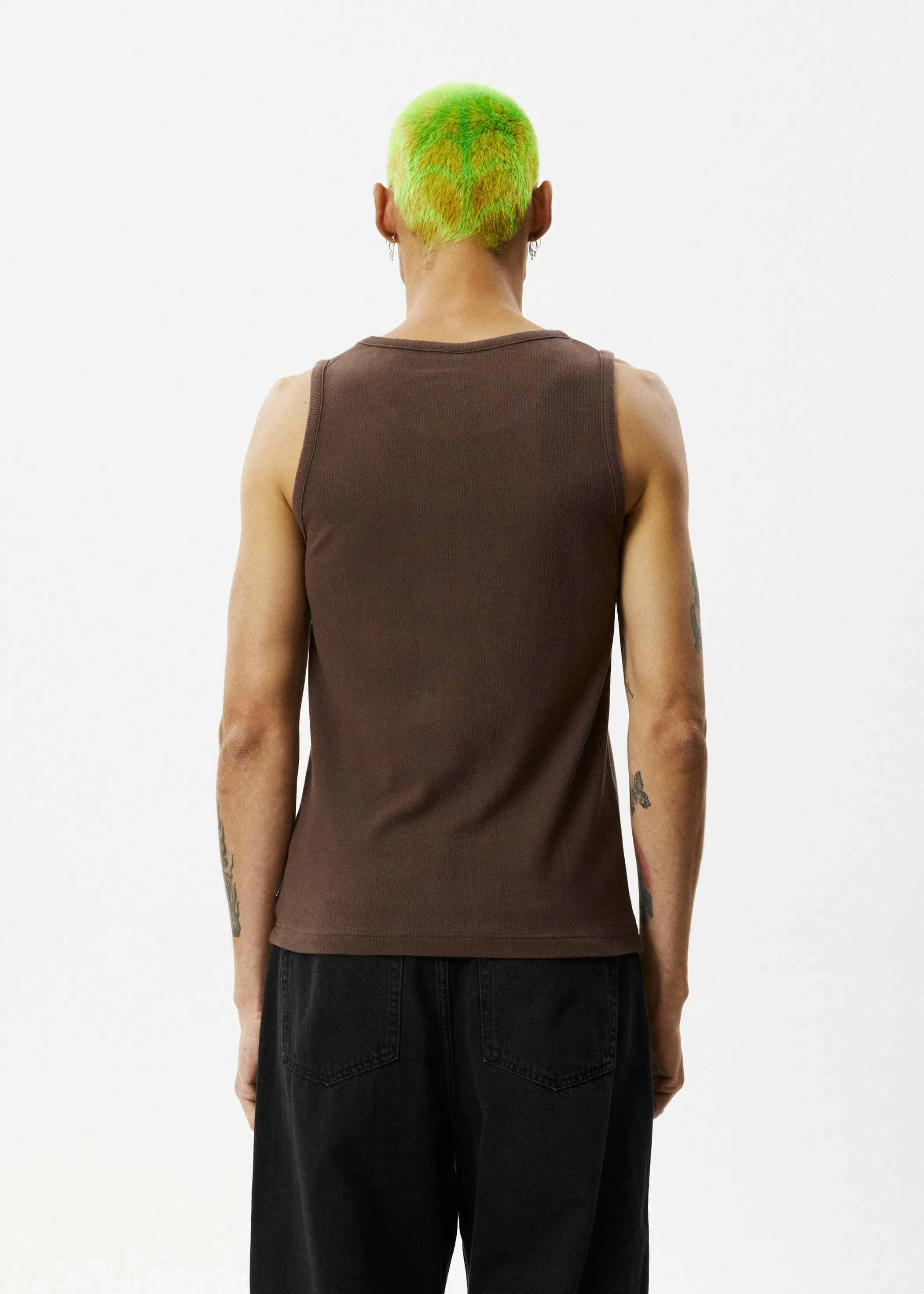 AFENDS Mens Paramount - Ribbed Singlet - Coffee