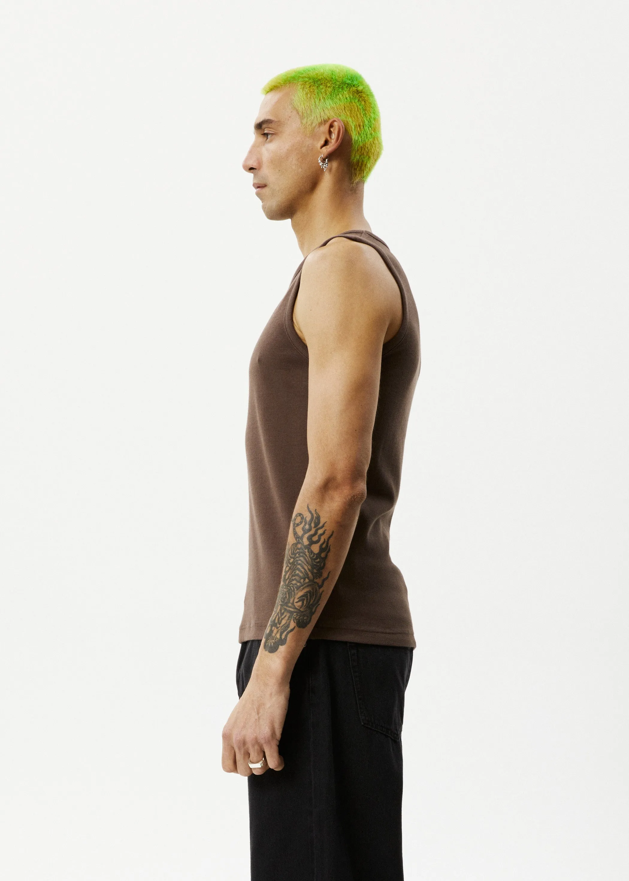 AFENDS Mens Paramount - Ribbed Singlet - Coffee