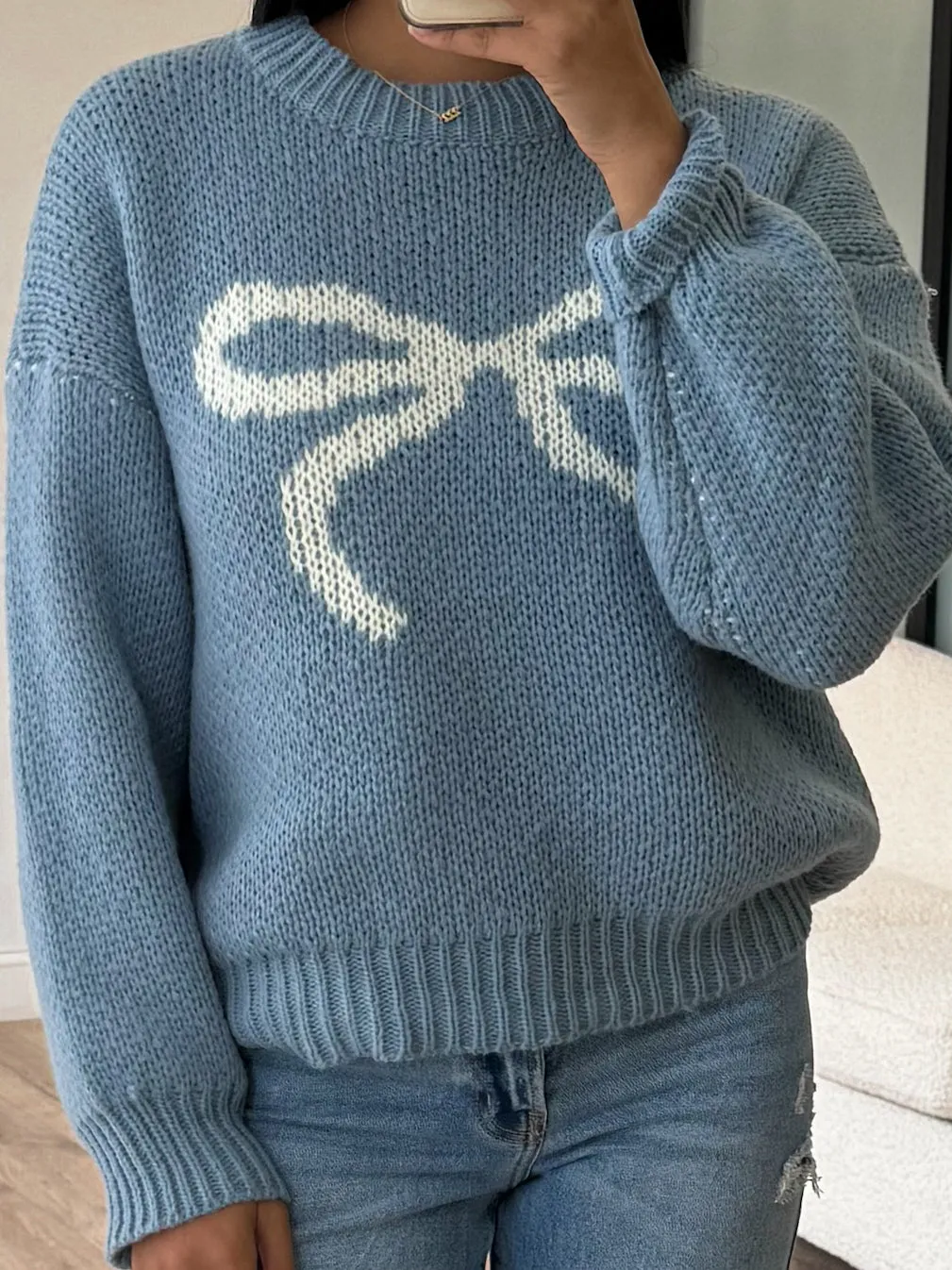 All Tied Up Bow Sweater | Dusty Blue