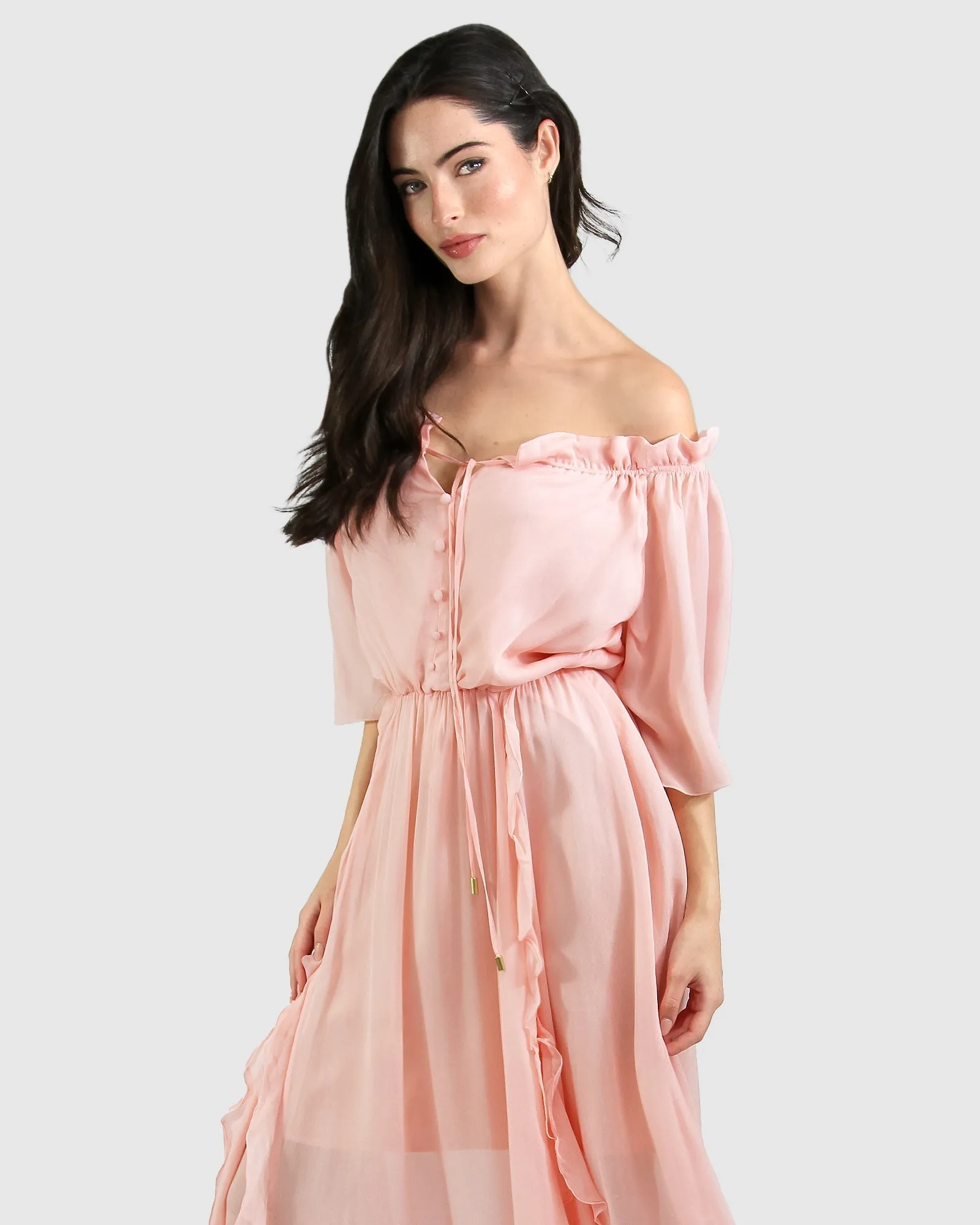 Amour Amour Ruffled Midi Dress - Desert Rose FINAL SALE