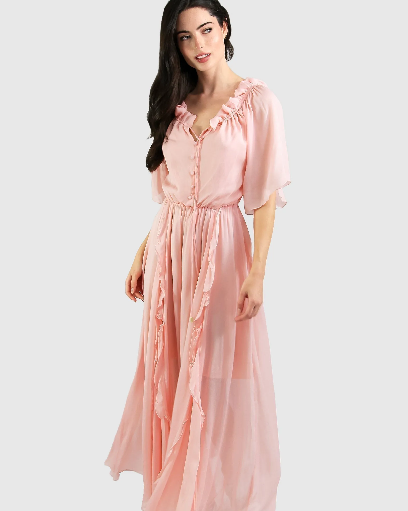 Amour Amour Ruffled Midi Dress - Desert Rose FINAL SALE