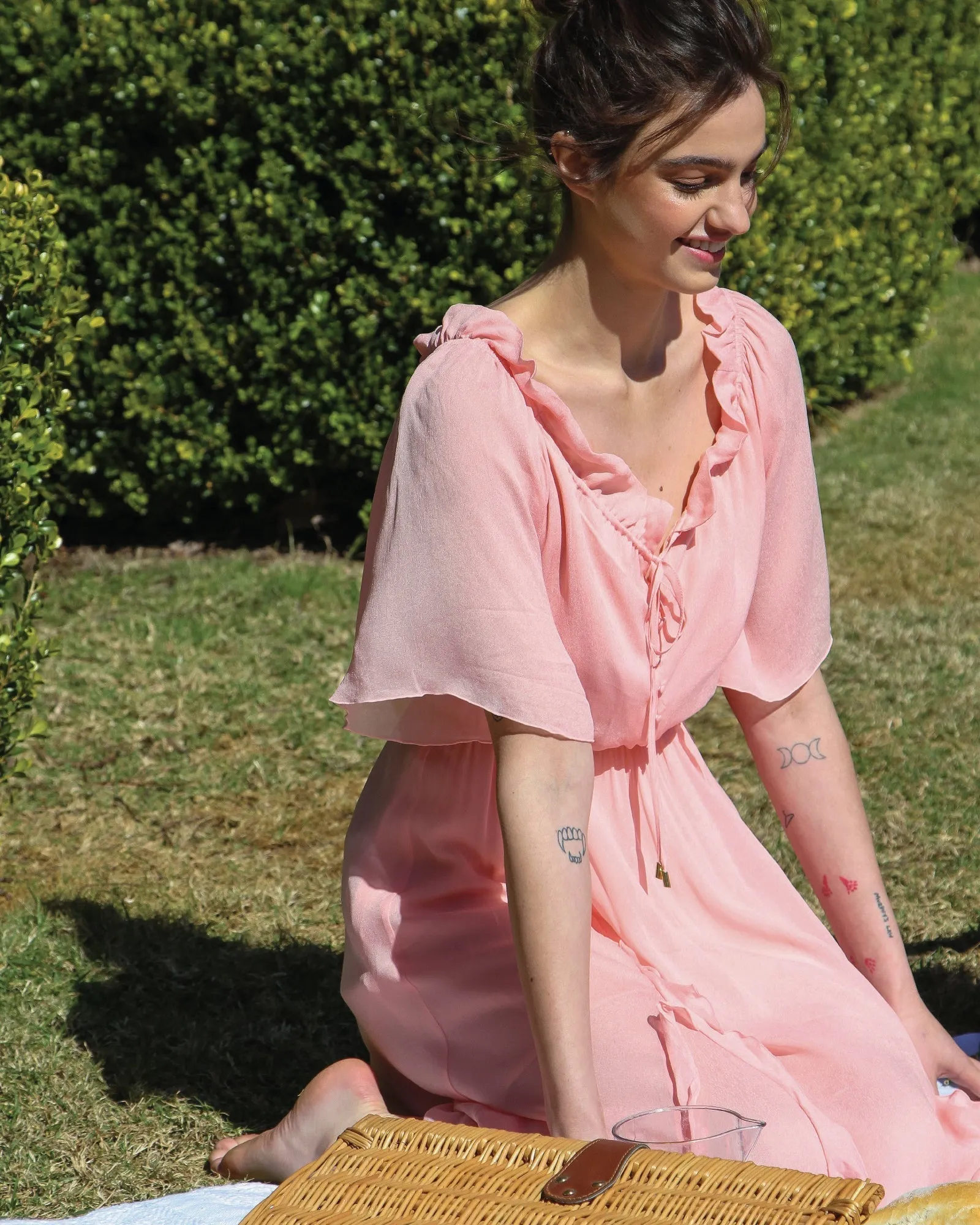 Amour Amour Ruffled Midi Dress - Desert Rose FINAL SALE
