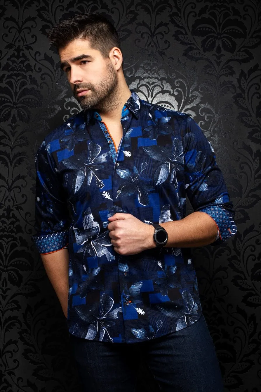 Au Noir Patterned Sport Shirt - Callisto, Navy - VO-000484