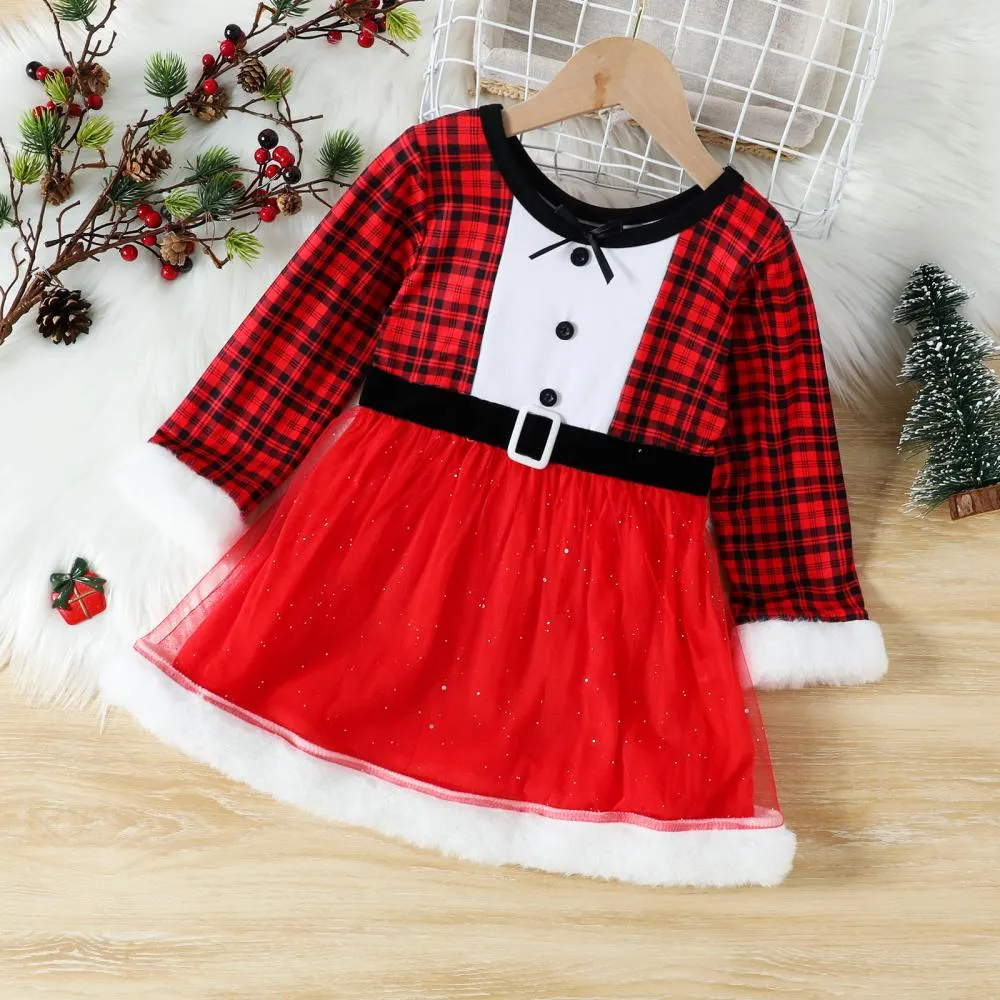 Autumn/Winter Toddler Girls Christmas Plaid Mesh Dress Wholesale Girls Dress