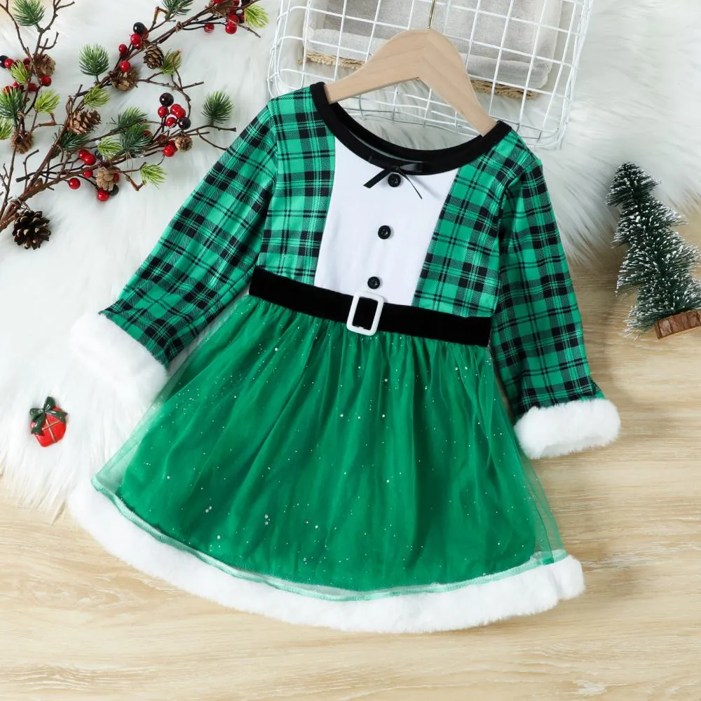Autumn/Winter Toddler Girls Christmas Plaid Mesh Dress Wholesale Girls Dress