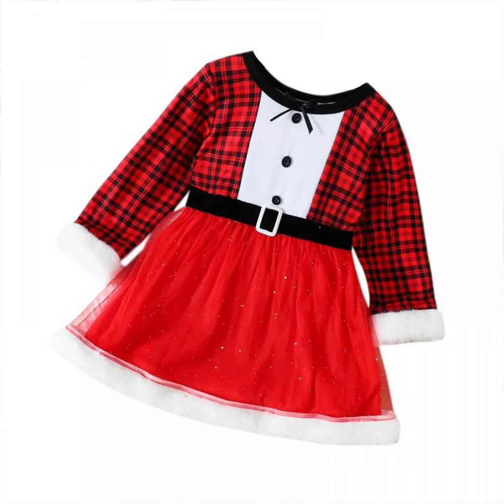 Autumn/Winter Toddler Girls Christmas Plaid Mesh Dress Wholesale Girls Dress