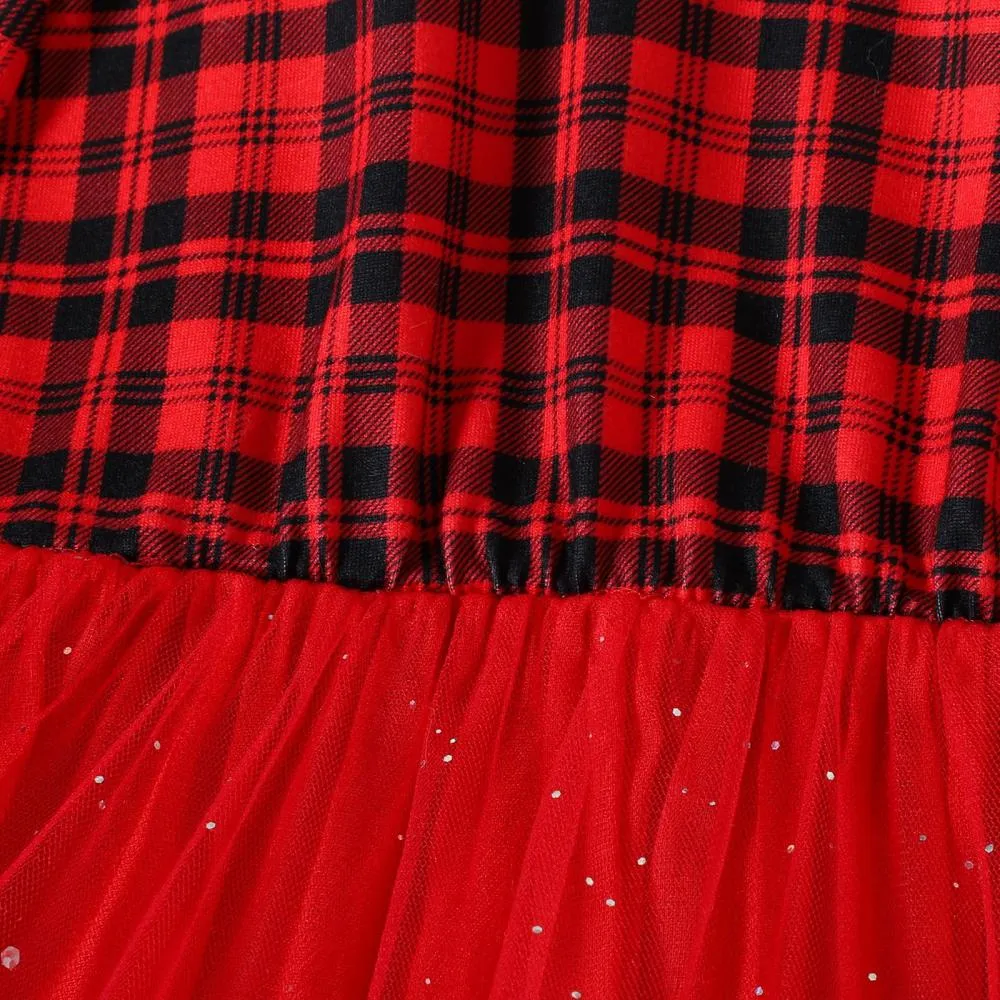 Autumn/Winter Toddler Girls Christmas Plaid Mesh Dress Wholesale Girls Dress
