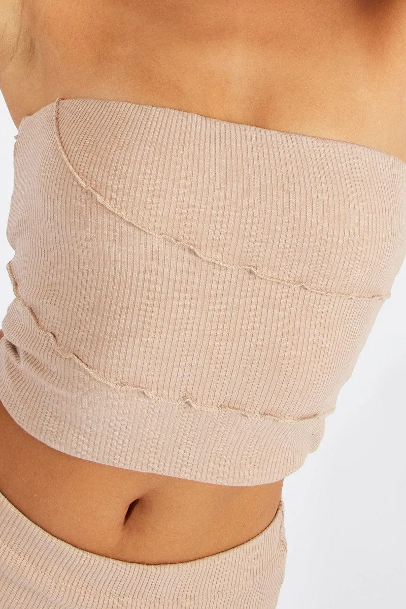 Beige Rib Boobtube Top