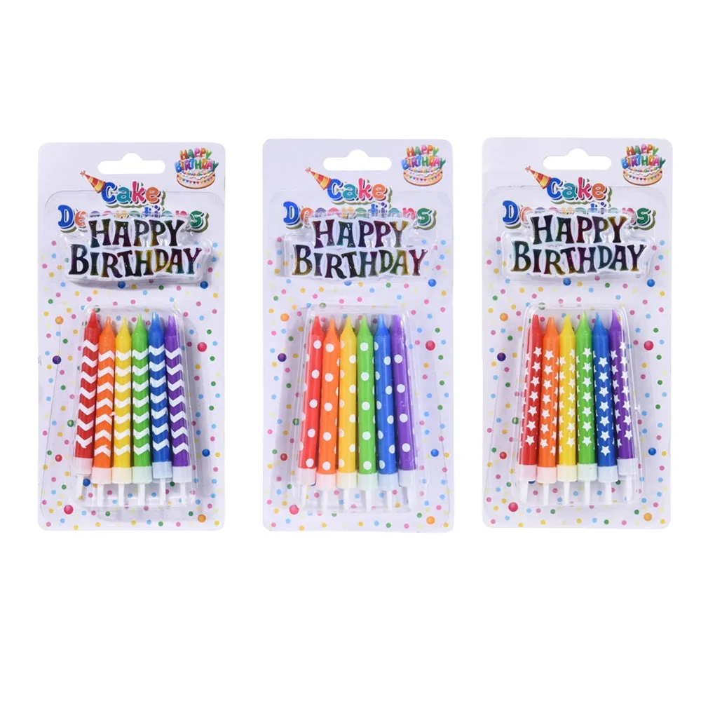 Birthday Candles with Cake Holders - 12 Pieces