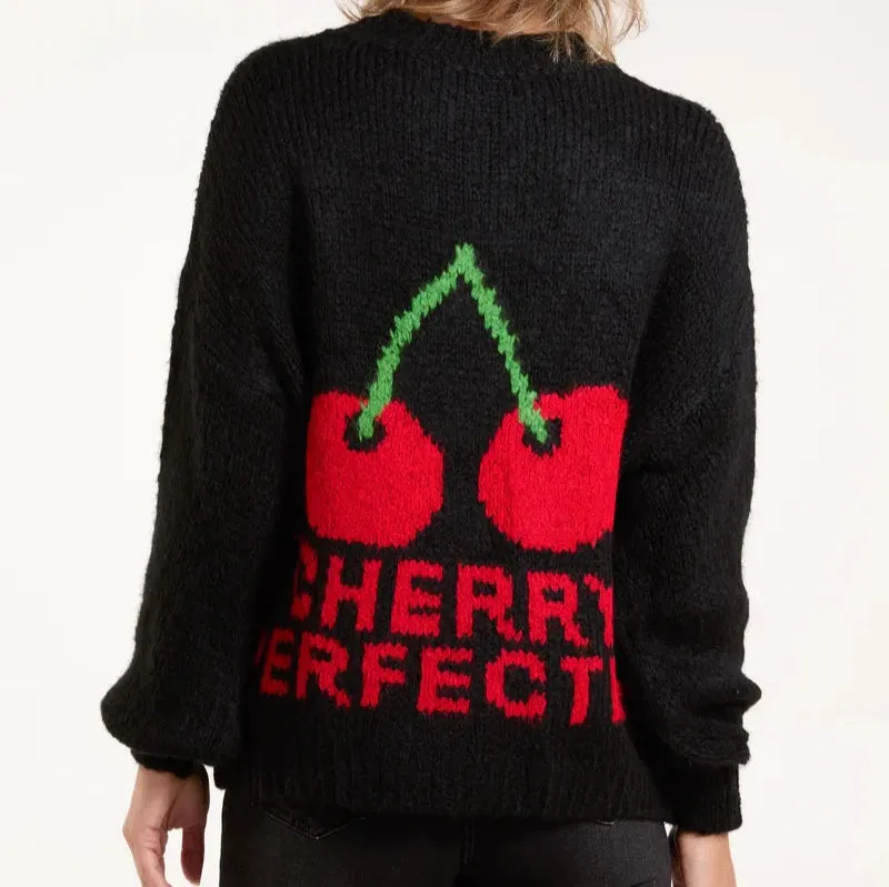 Black crew neck jumper cherry