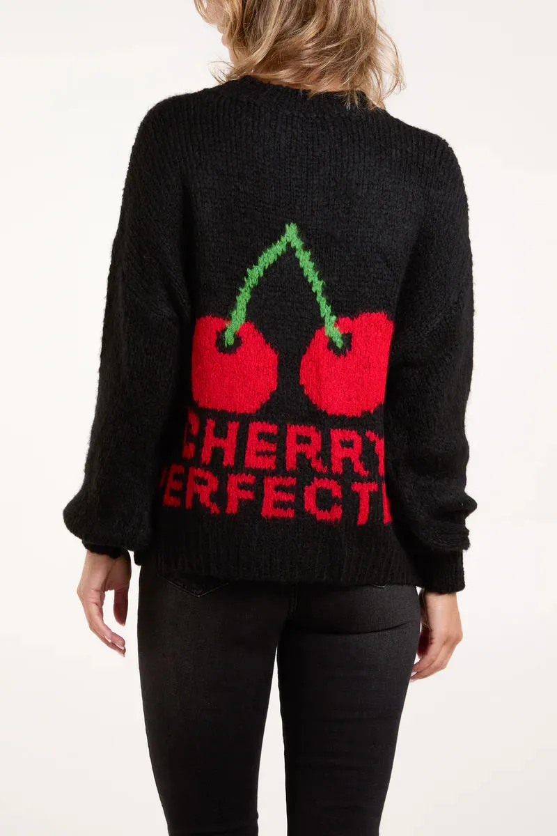 Black crew neck jumper cherry
