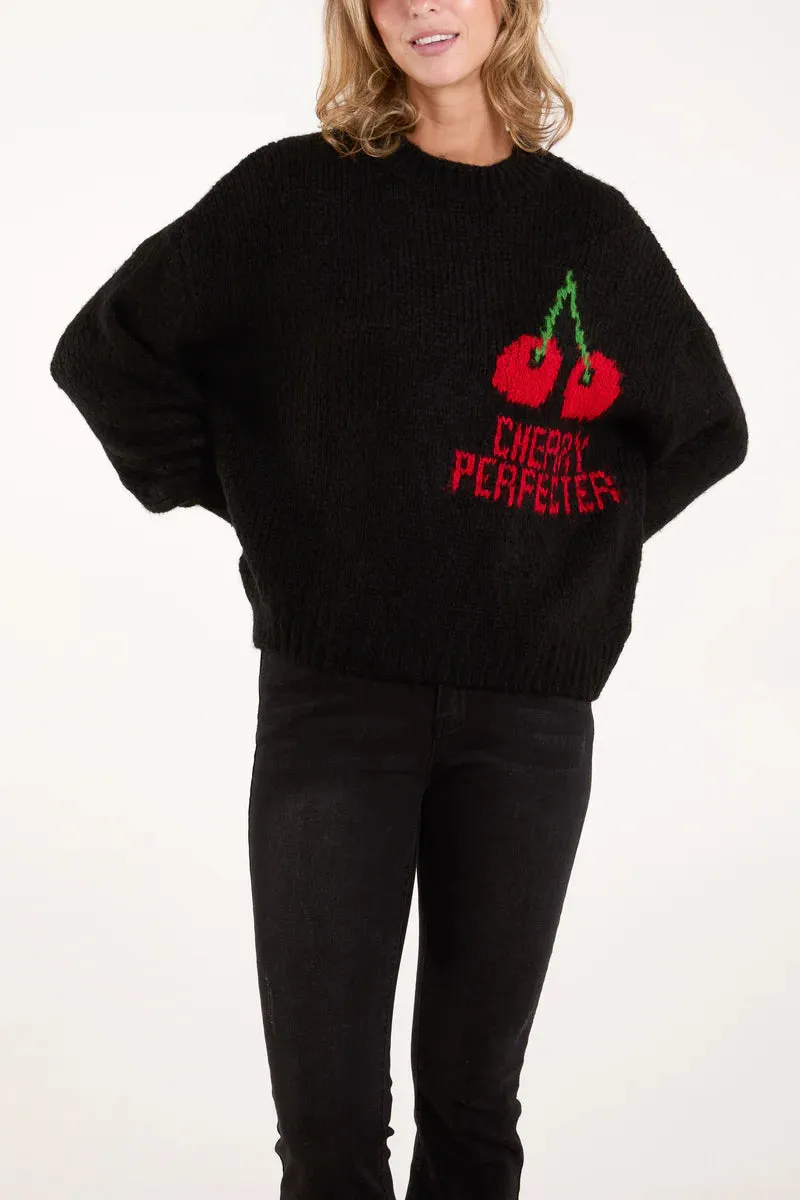 Black crew neck jumper cherry