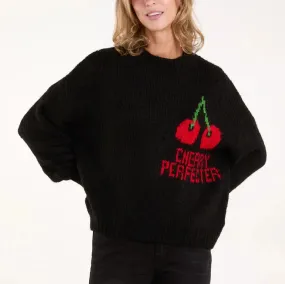 Black crew neck jumper cherry