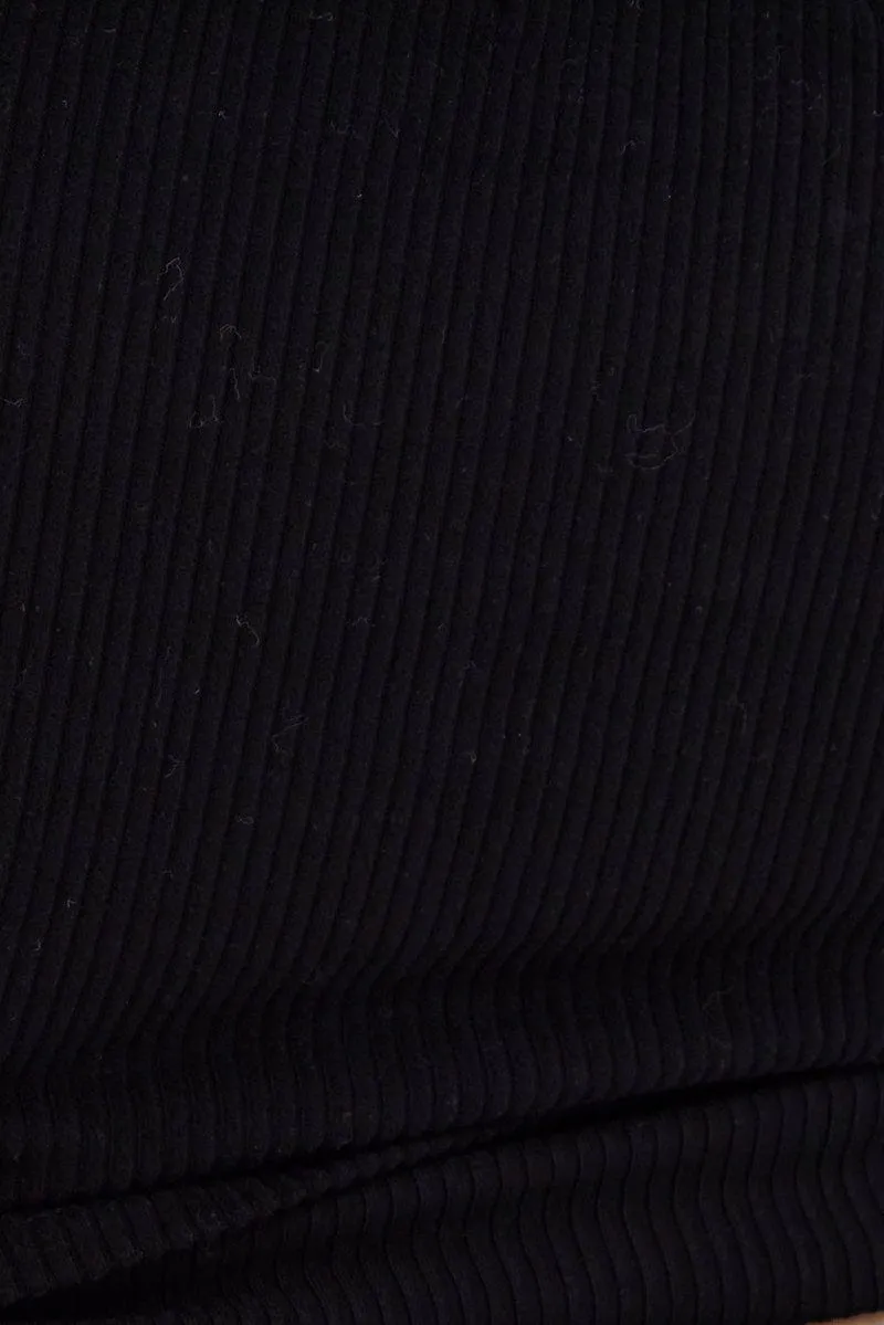 Black Crop Top Rib Jersey Drawstring Side