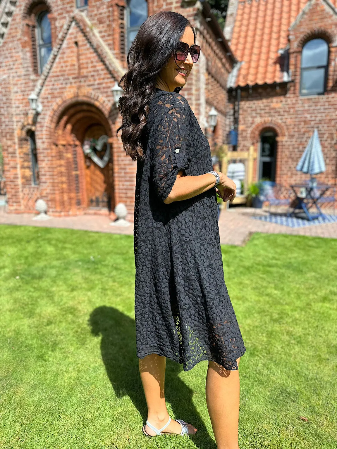 Black Delicate Mesh Multi Patterned Dress Willow