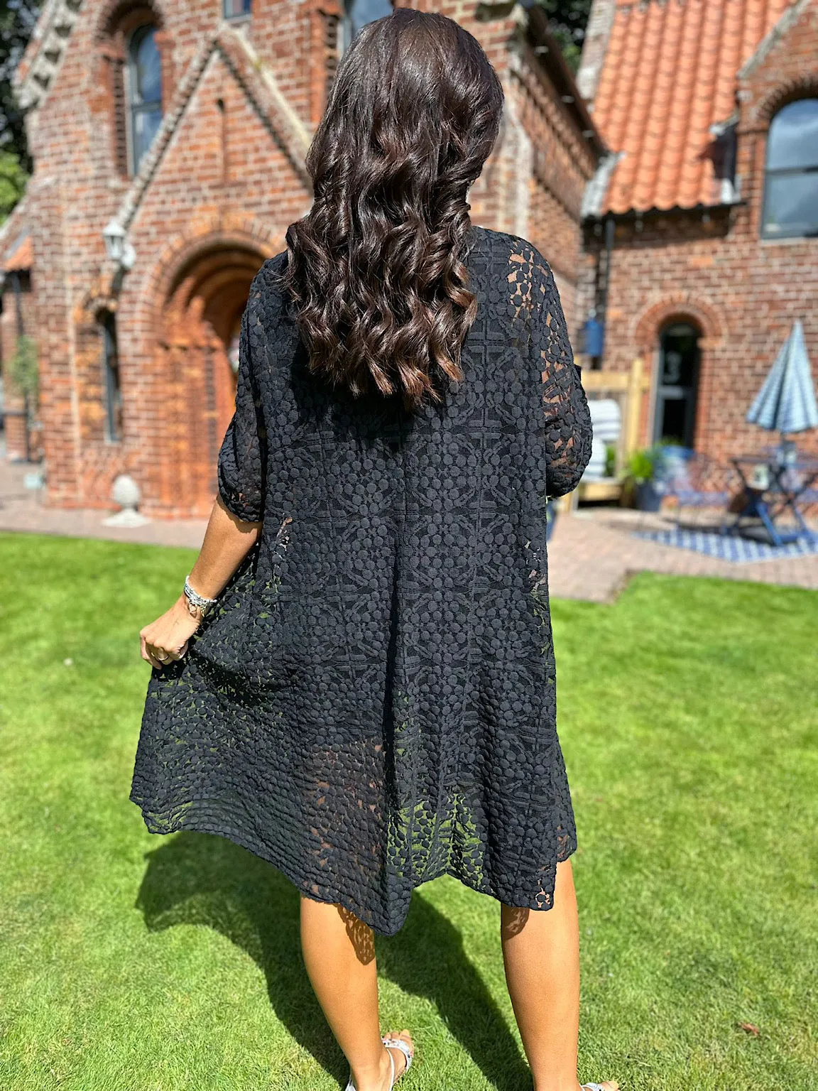 Black Delicate Mesh Multi Patterned Dress Willow
