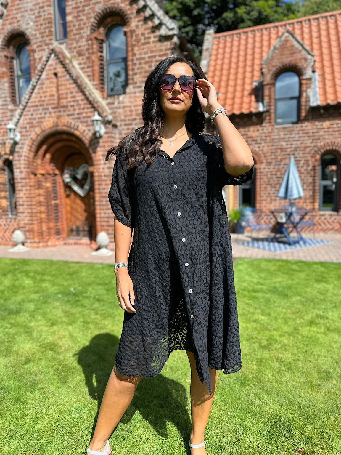 Black Delicate Mesh Multi Patterned Dress Willow