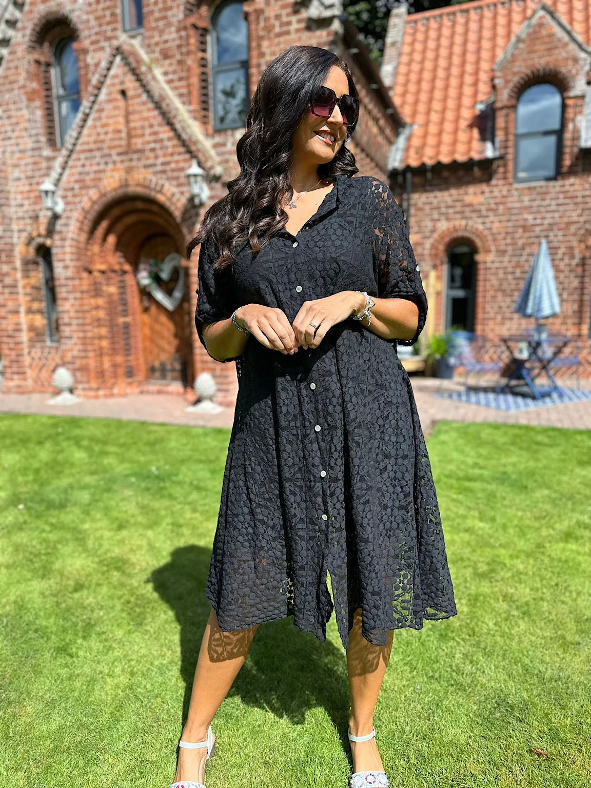 Black Delicate Mesh Multi Patterned Dress Willow