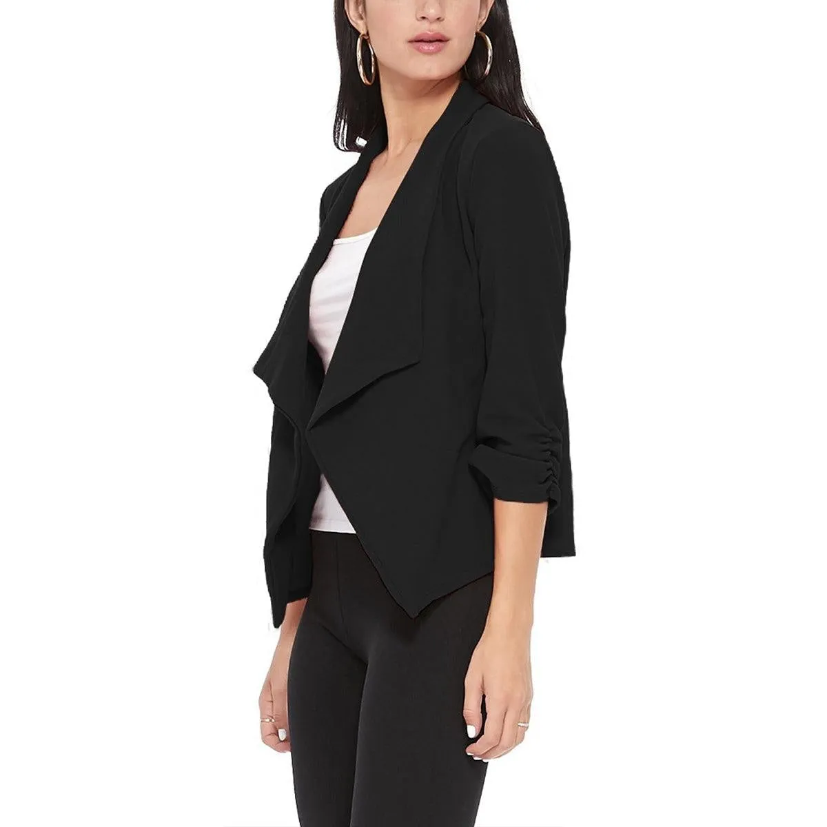 Black Solid Draped Blazer