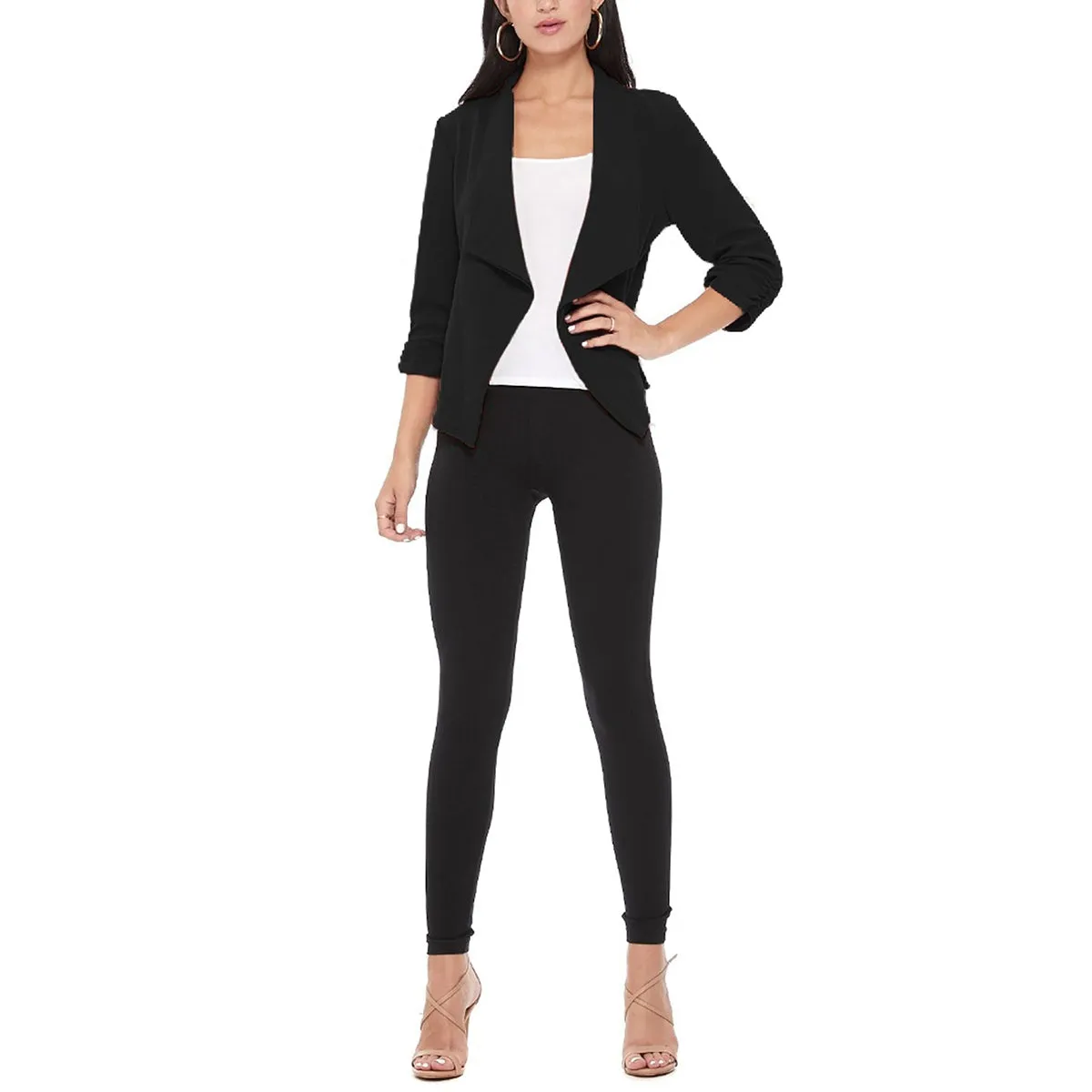 Black Solid Draped Blazer