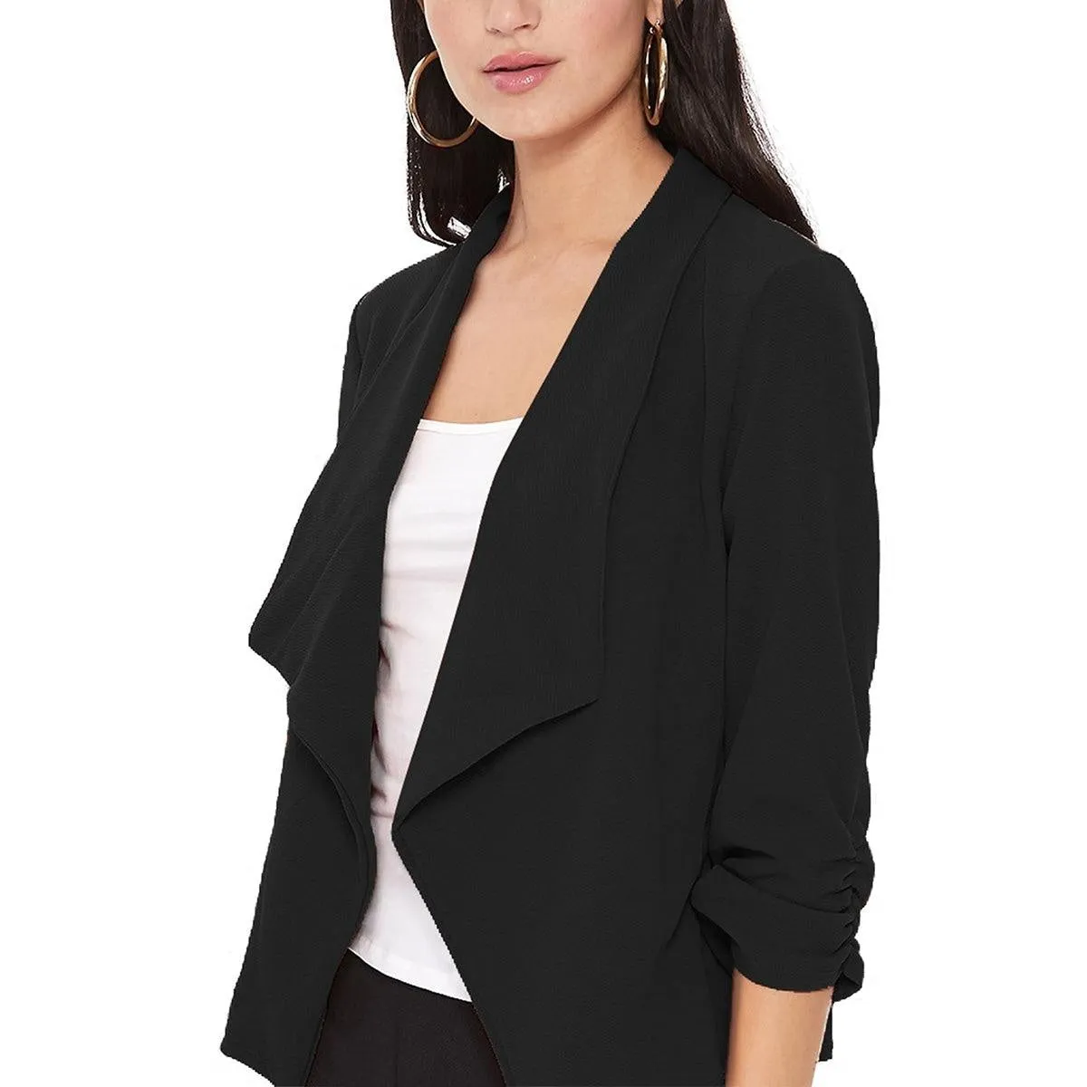 Black Solid Draped Blazer