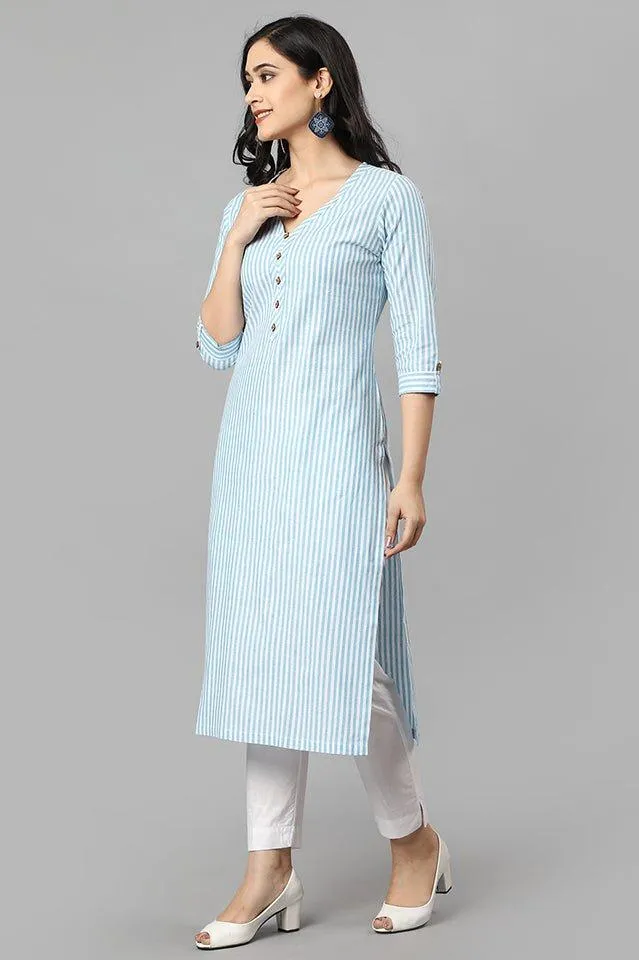Blue V Neck Candy Cane Kurta