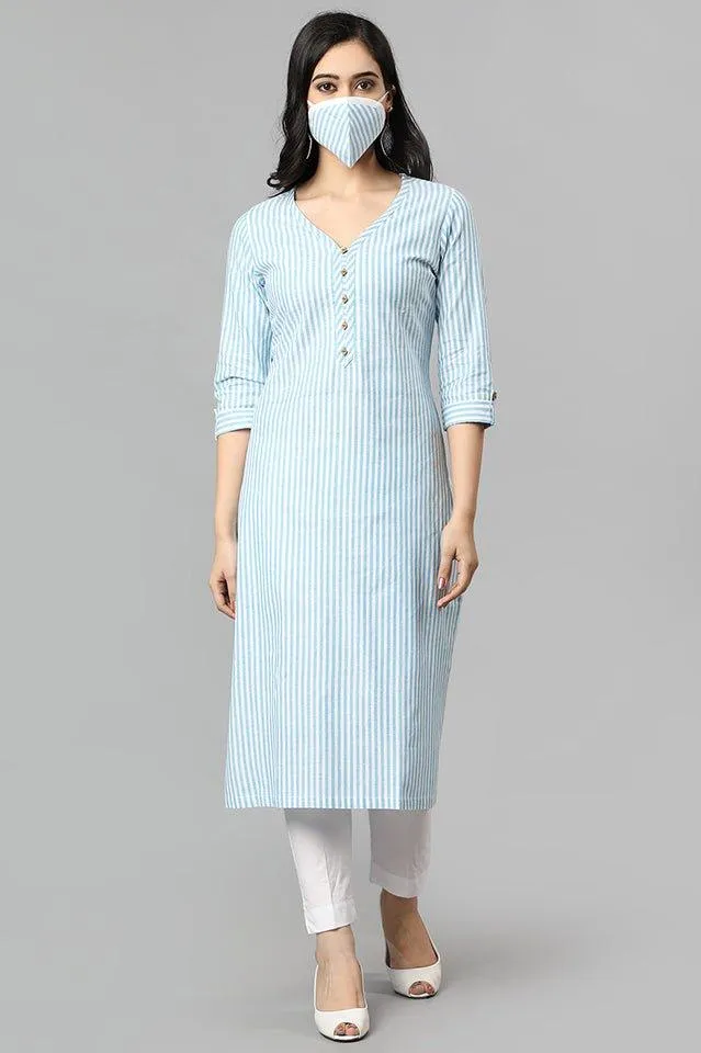 Blue V Neck Candy Cane Kurta